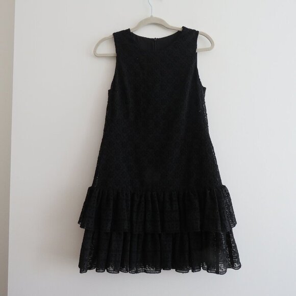 PHILOSOPHY DI LORENZO SERAFINI Broderie Anglaise Lace Ruffle Tiered Black Dress - Picture 2 of 15